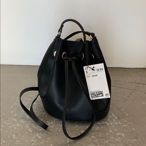 H&M black vegan leather bucket bag